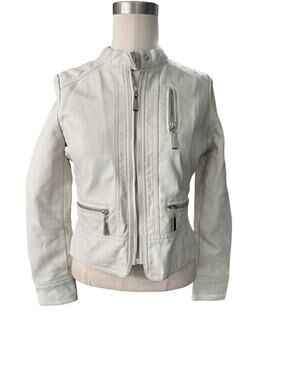 Joujou Faux Leather Moto Jacket Women's M 10/12 Cream White Motorcycle